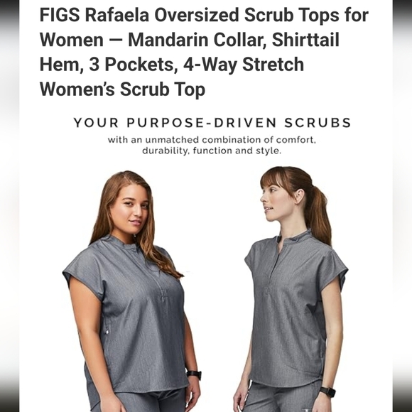 Figs Rafaela Oversized Scrub Top Women Mandarin Collar Grey Professional XL. - Picture 13 of 14